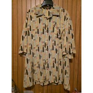Michael Irvin 88 Button Up Shirt‎ Men Sz XL Brown Geometric Print Vintage Retro